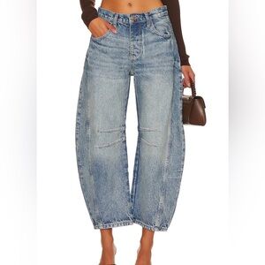 FP Good Luck Mid Rise Barrel Jeans - Ultra Light Beam